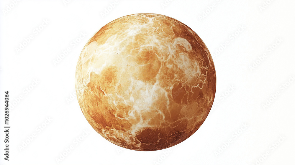 Illustration of the planet Venus, depicted as a yellow-orange sphere with a textured surface representing its atmosphere. The planet is isolated on a white background, emphasizing its details Illustration of the planet Venus, depicted as a yellow-orange sphere with a textured surface representing its atmosphere. The planet is isolated on a white background, emphasizing its details