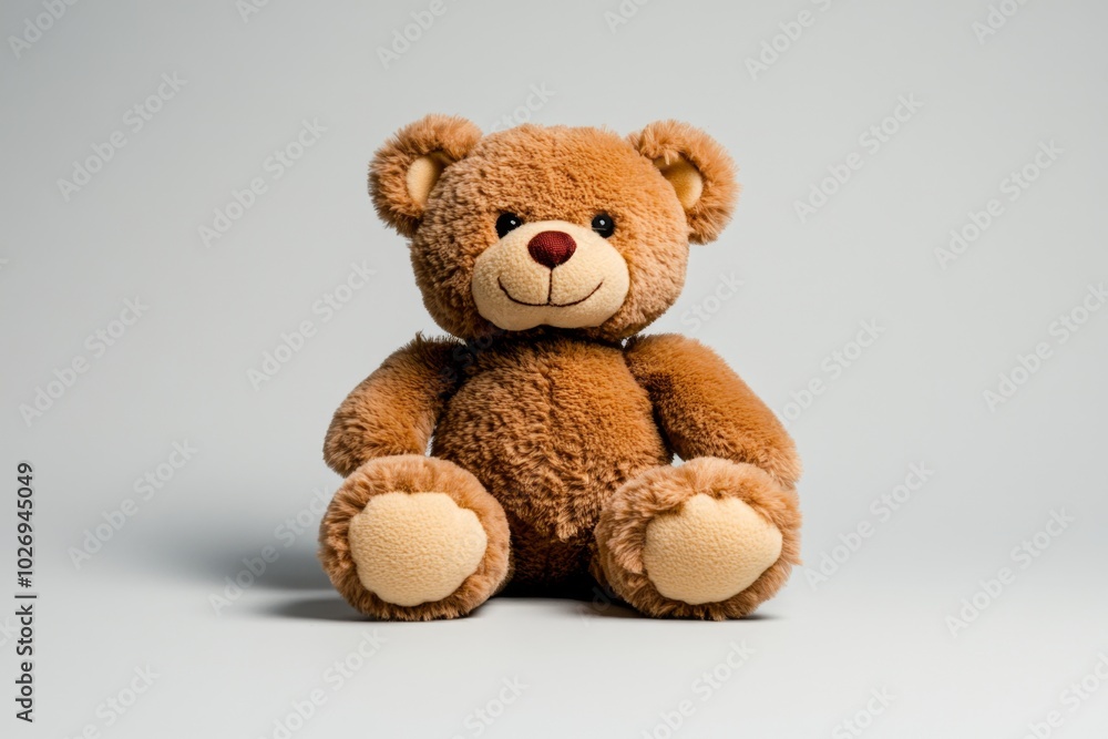 Fototapeta premium Single teddy bear doll sitting alone, with soft, muted colors and no background, emphasizing its comforting and nostalgic presence