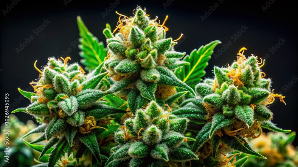 High Dynamic Range Image of Trimmed Green Crack Cannabis Buds Isolated on Black Background for Premium Stock High Dynamic Range Image of Trimmed Green Crack Cannabis Buds Isolated on Black Background for Premium Stock