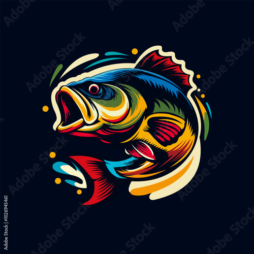 bass fish silhouette. fish illustration. jumping fish