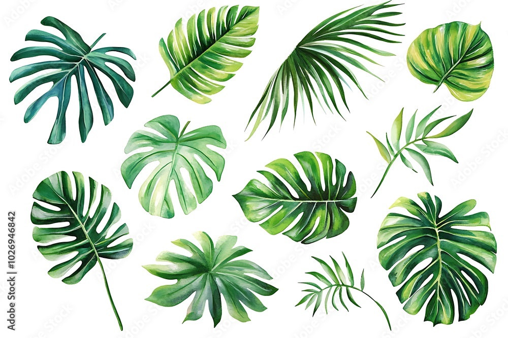 Ropical palm leaves set on white background Ropical palm leaves set on white background