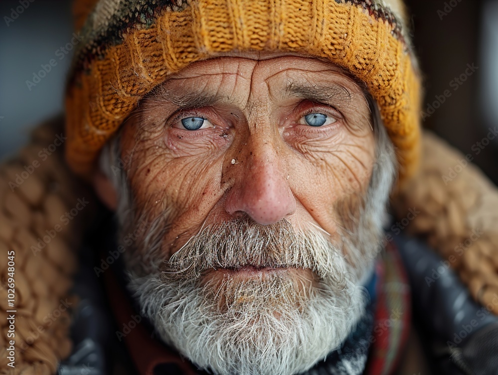 Close-up Portrait of an Elderly Man with a White Beard and Blue Eyes Close-up Portrait of an Elderly Man with a White Beard and Blue Eyes