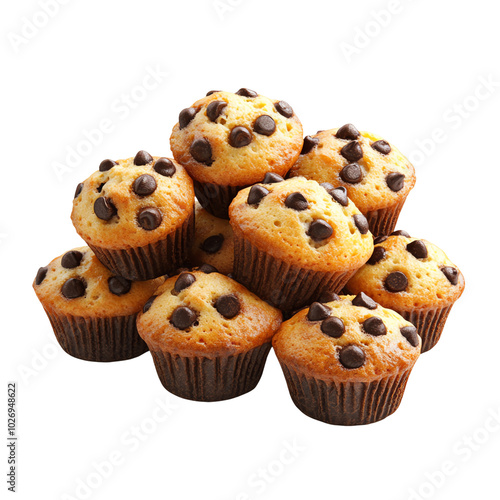 Delicious freshly baked cupcakes topped with chocolate chips, perfect for dessert lovers and sweet treats enthusiasts.,transparent background