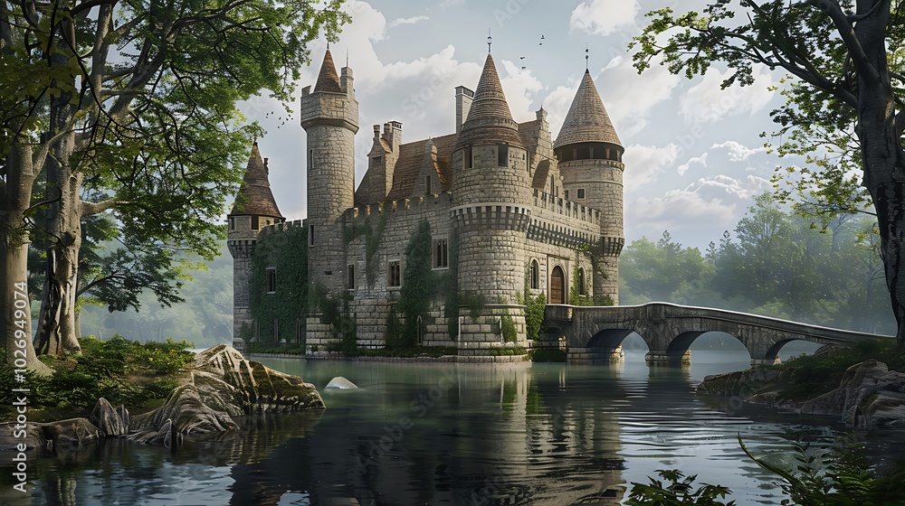 Fototapeta premium Historic castle with a bridge over water