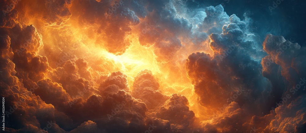 Dramatic sky with clouds lit by a warm glow. Dramatic sky with clouds lit by a warm glow.