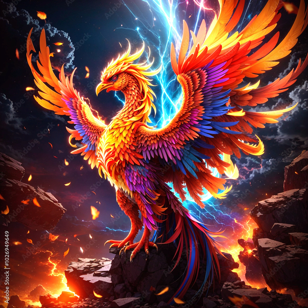 Obraz premium Phoenix Dragon Rising from the Ashes Bright and Intense