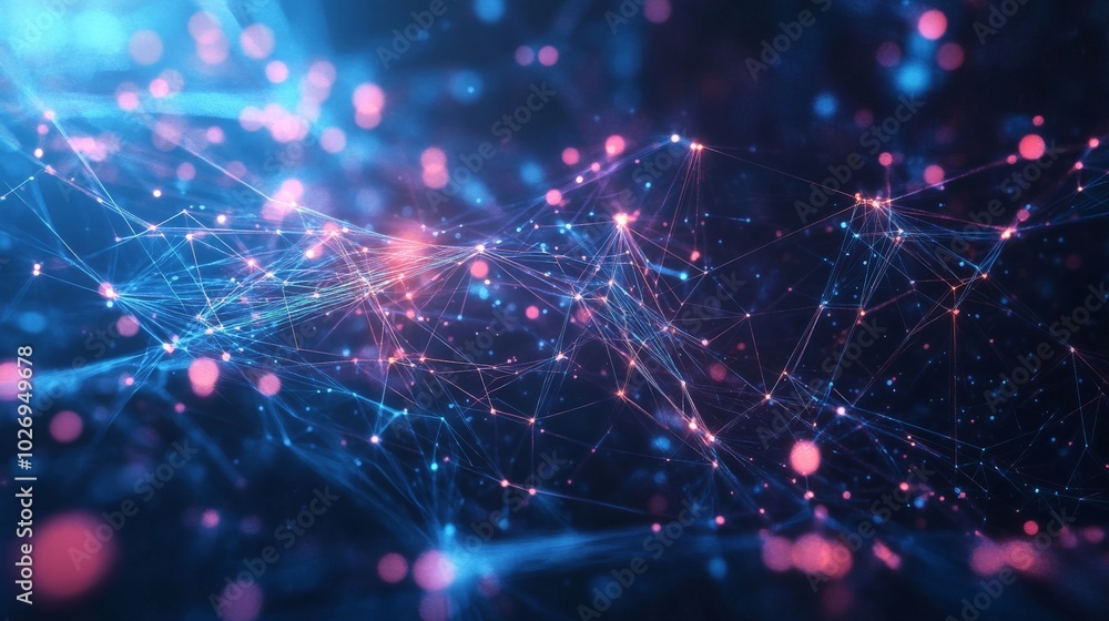 Obraz premium Abstract Digital Network with Glowing Connections and Bokeh Lights