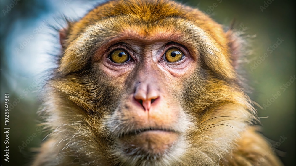 Intimate portrait of a Barbary Macaque showcasing its striking facial features, perfect for wildlife photography enthusiasts seeking a captivating Intimate portrait of a Barbary Macaque showcasing its striking facial features, perfect for wildlife photography enthusiasts seeking a captivating