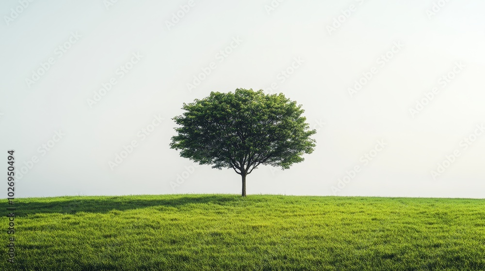 an alone lush-leaves tree in a green field an alone lush-leaves tree in a green field