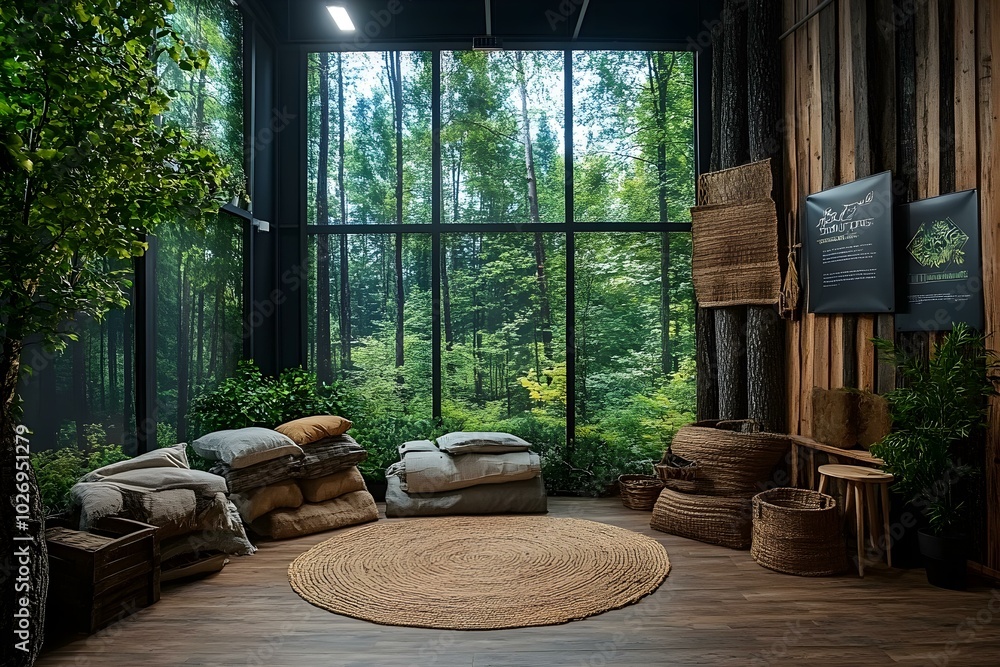 Tranquil Forest-Themed Interior with Natural Elements and Rustic Decor Tranquil Forest-Themed Interior with Natural Elements and Rustic Decor
