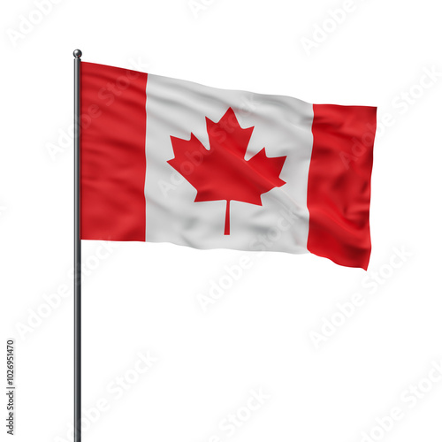 Foto Canadian flag blowing in the wind, displayed on a flagpole against a white background