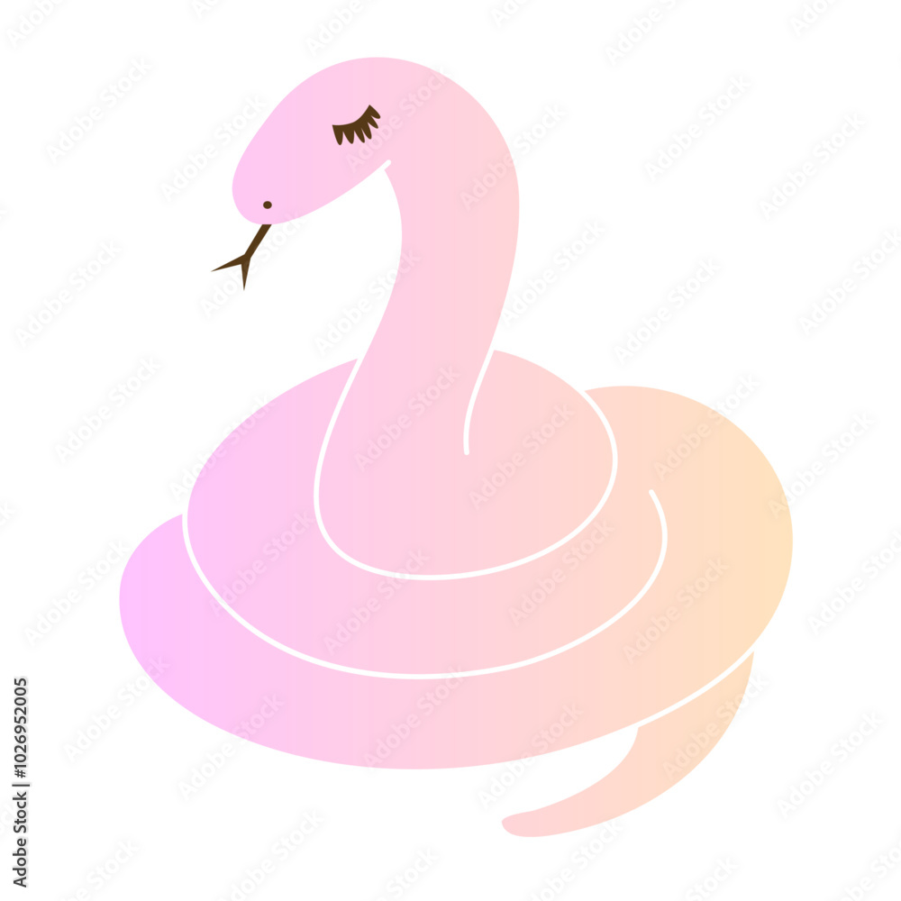 とぐろを巻く長いまつ毛のピンクの蛇のイラスト とぐろを巻く長いまつ毛のピンクの蛇のイラスト