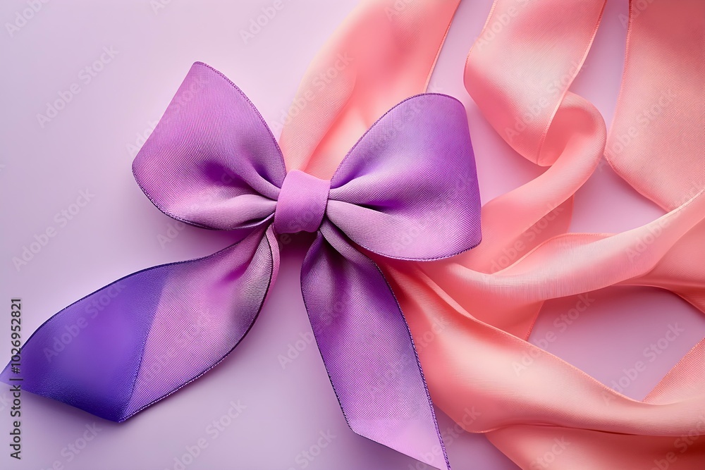 Elegant Pink and Purple Ribbon Bow on a Soft Background Elegant Pink and Purple Ribbon Bow on a Soft Background