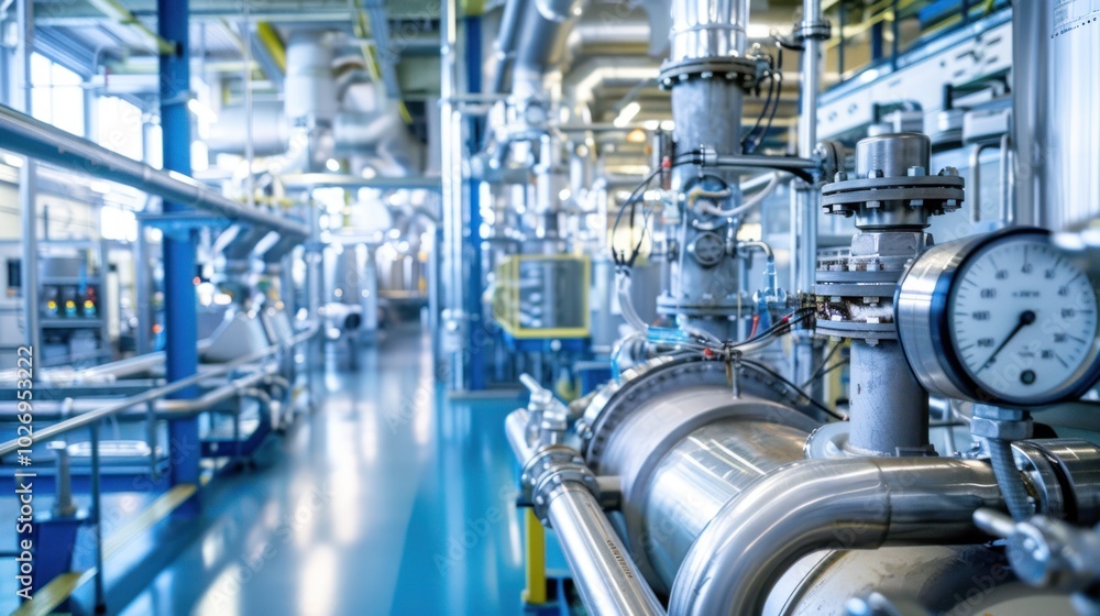 Naklejka premium Industrial Piping and Gauges in a Factory Setting