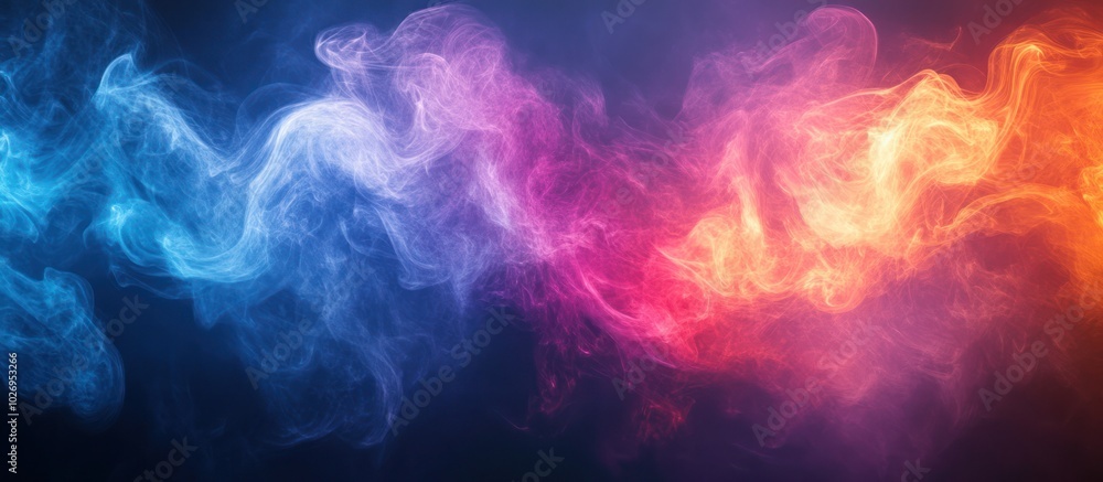 Abstract colorful smoke background with blue, red, and orange hues against a black background. Abstract colorful smoke background with blue, red, and orange hues against a black background.