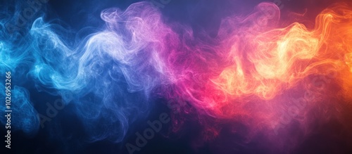 Abstract colorful smoke background with blue, red, and orange hues against a black background.