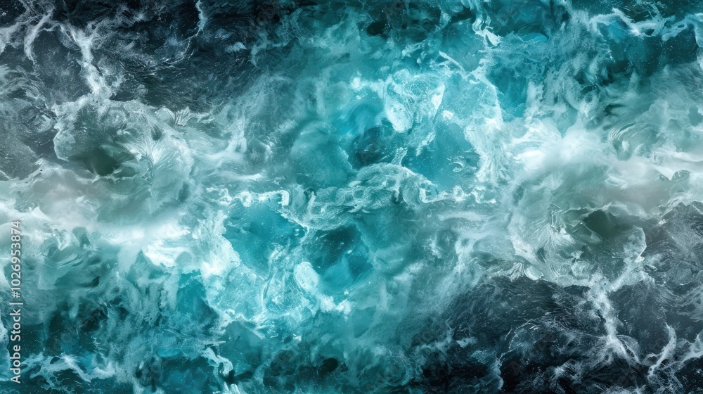Fototapeta premium Abstract Ocean Water Texture with White Foam and Turquoise Blue Colors