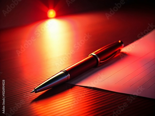 Legal Dangers: A Sleek Pen on a Contract Under Ominous Red Lighting