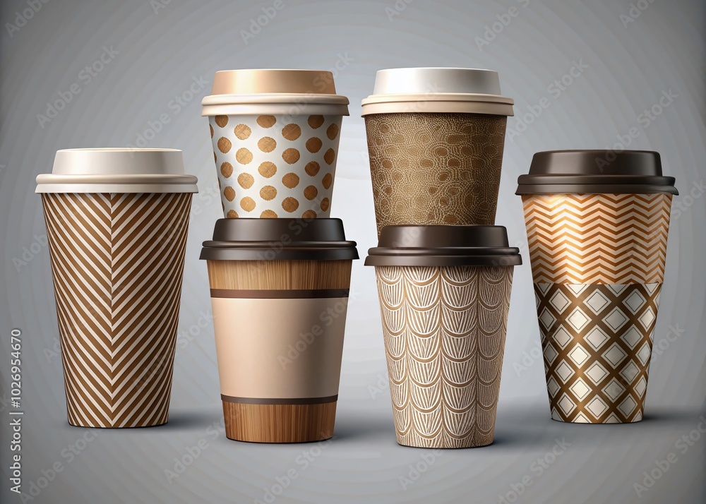 Line Art Vector Illustrations of Disposable Coffee and Tea Cups for Eco-Friendly Design Projects