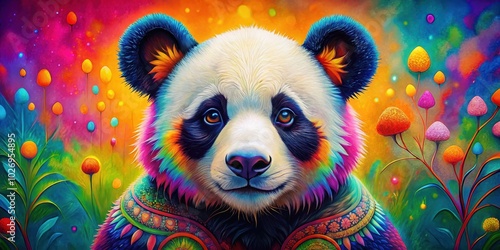 Colorful art of a panda with vibrant hues and whimsical patterns , panda, colorful, art, vibrant, hues, whimsical, patterns photo