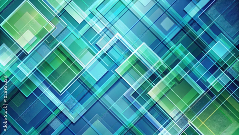 Abstract geometric design with intersecting lines and squares in shades of blue and green, abstract, geometric, design, pattern Abstract geometric design with intersecting lines and squares in shades of blue and green, abstract, geometric, design, pattern