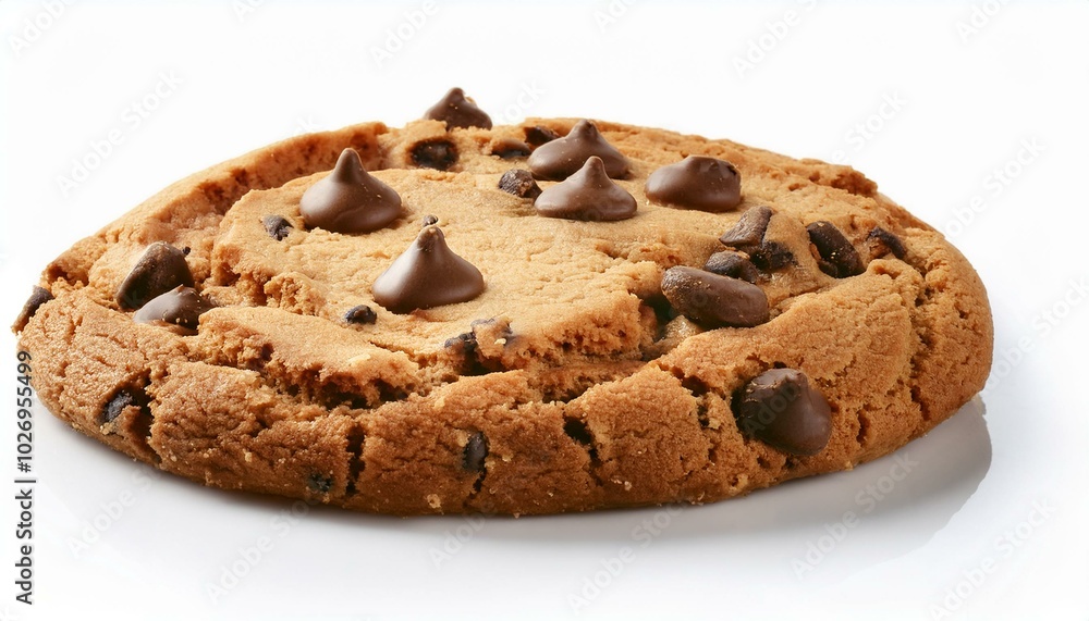 Golden-brown chocolate chip cookie with crisp edges and soft center, isolated on a white background, perfect for ads. Golden-brown chocolate chip cookie with crisp edges and soft center, isolated on a white background, perfect for ads.