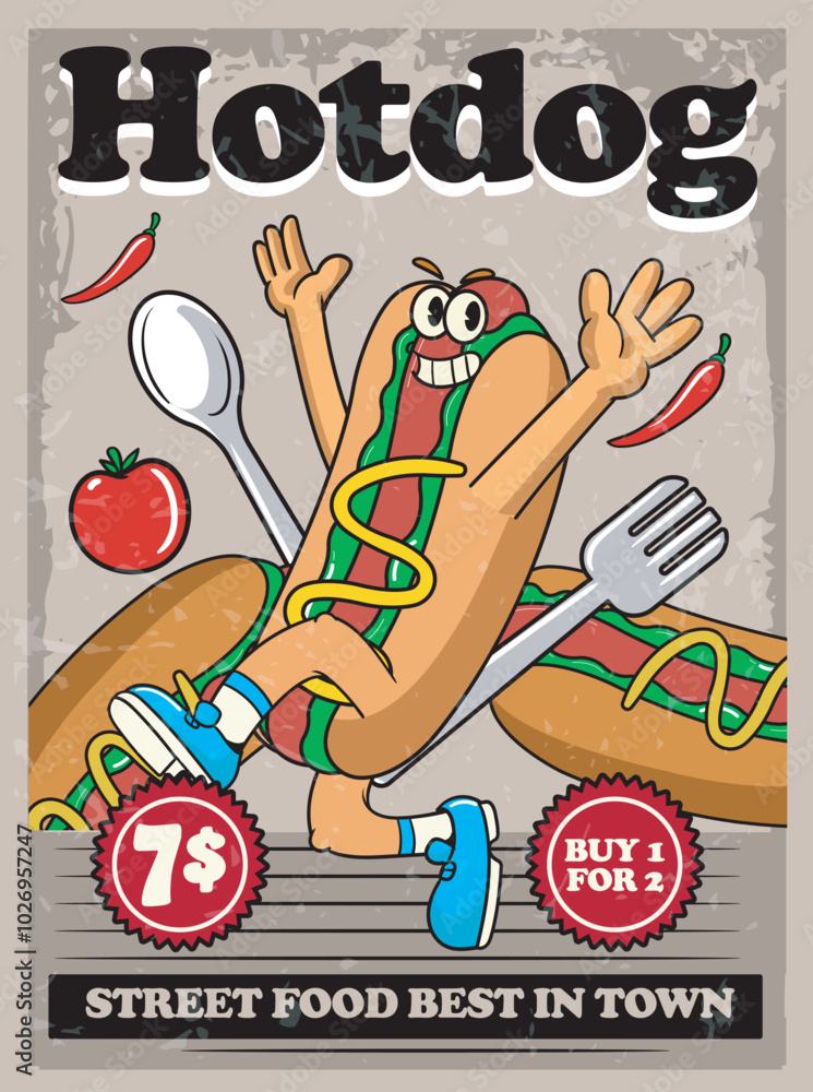 Vector Illustration of Hotdog with Cute Food Vector Illustration Available for Poster Food Vector Illustration of Hotdog with Cute Food Vector Illustration Available for Poster Food