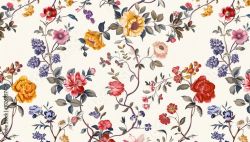 Wallpaper Mural Vintage floral pattern illustration. Colorful organic nature design in seamless style. Spring season decoration with abstract flower art. Torontodigital.ca