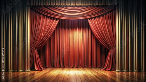 Wallpaper Mural Airy theater curtain in modern colors frames an empty center on stage, theater, curtain, modern, colors, empty, stage Torontodigital.ca