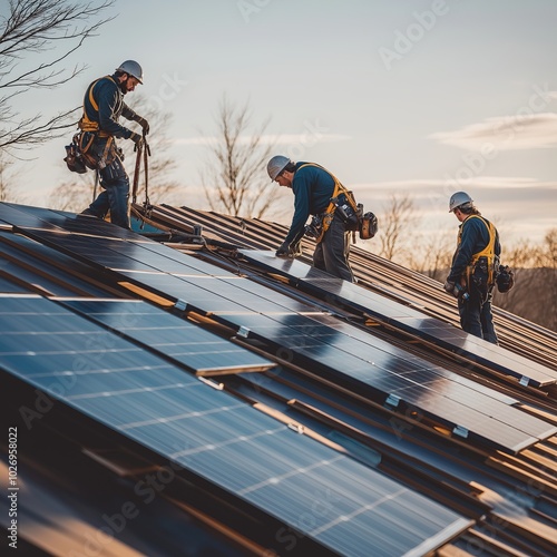 Wallpaper Mural Team of Engineers Installing Solar Panels for Sustainable Energy Solutions Torontodigital.ca