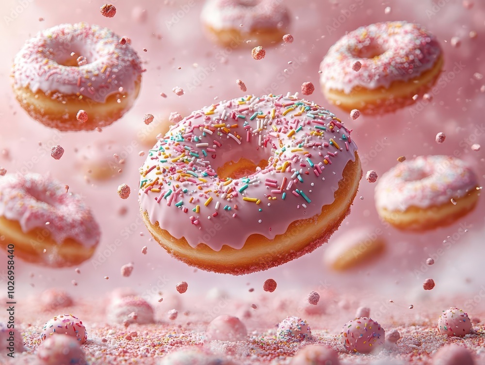 a whimsical scene of flying donuts, each adorned with colorful sprinkles and various decadent toppings, creating an imaginative and joyful atmosphere that sparks delight and indulgence a whimsical scene of flying donuts, each adorned with colorful sprinkles and various decadent toppings, creating an imaginative and joyful atmosphere that sparks delight and indulgence