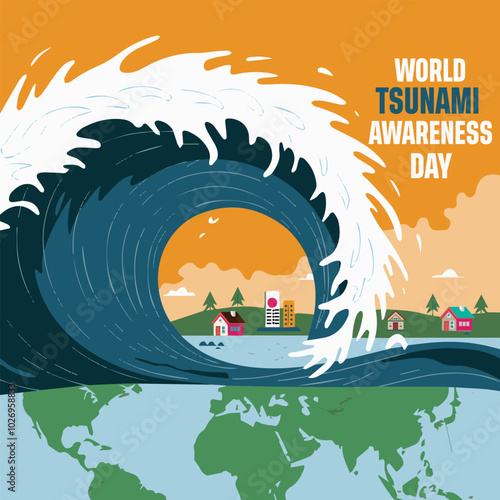 World Tsunami Awareness Day Web banner. Vector.Editable Stroke