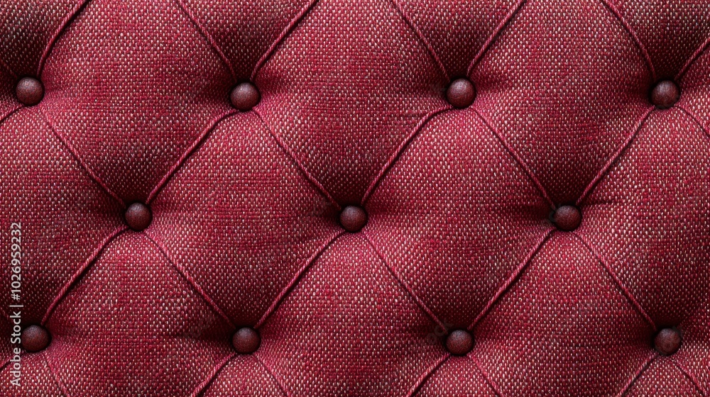 Close-up of a red sofa in chester style, with a dotted button pattern showcasing the rich texture of this vintage furniture piece Close-up of a red sofa in chester style, with a dotted button pattern showcasing the rich texture of this vintage furniture piece