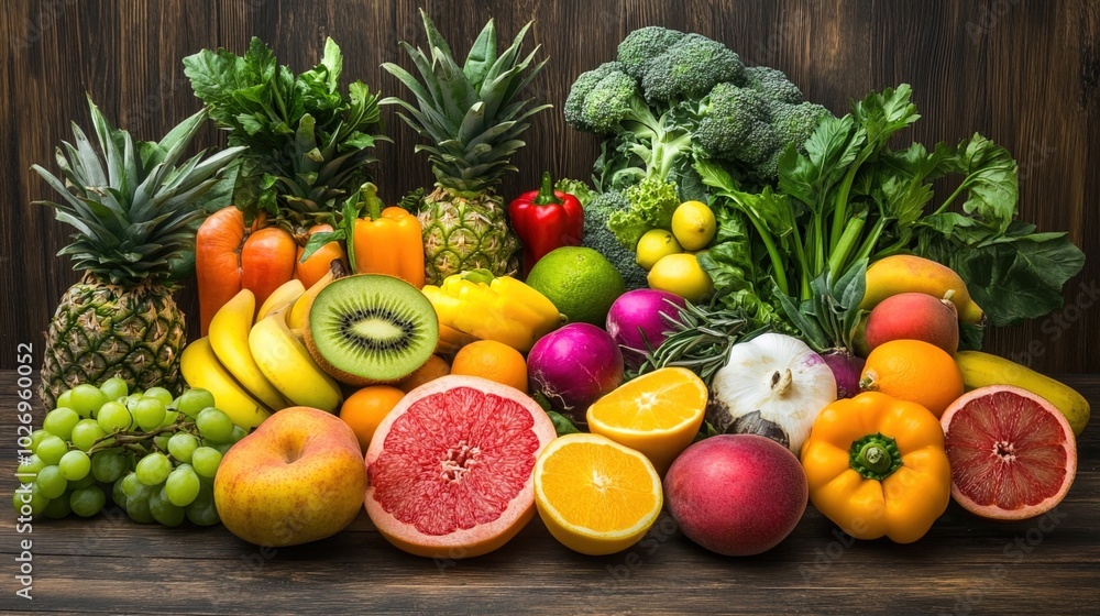 Close-up of vibrant fresh vegetables and fruits on wooden table, symbolizing healthy blood pressure foods, emphasizing natural nutrition and wellness. Close-up of vibrant fresh vegetables and fruits on wooden table, symbolizing healthy blood pressure foods, emphasizing natural nutrition and wellness.