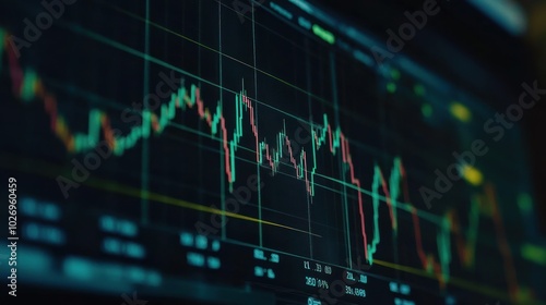 A close-up of a stock market chart displaying fluctuating data trends.