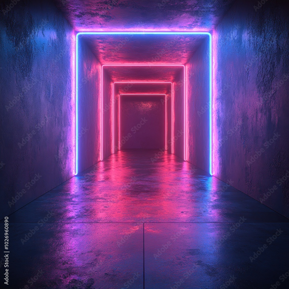 Neon Lights in a Concrete Corridor Neon Lights in a Concrete Corridor