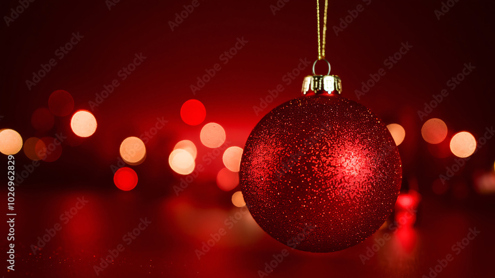 Fototapeta premium Twinkling Holiday Magic: Frosted Fir and Shimmering Ornaments Illuminated by Golden Christmas Lights
