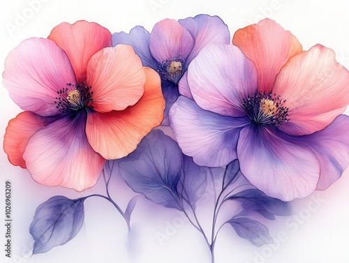 Wallpaper Mural artistic flowers rendered in watercolor style, showcasing luxurious petal details and vibrant hues, perfect for botanical backgrounds, prints, or invitations with a dreamy quality Torontodigital.ca