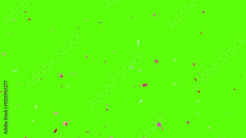 Heart confetti effect on green screen background