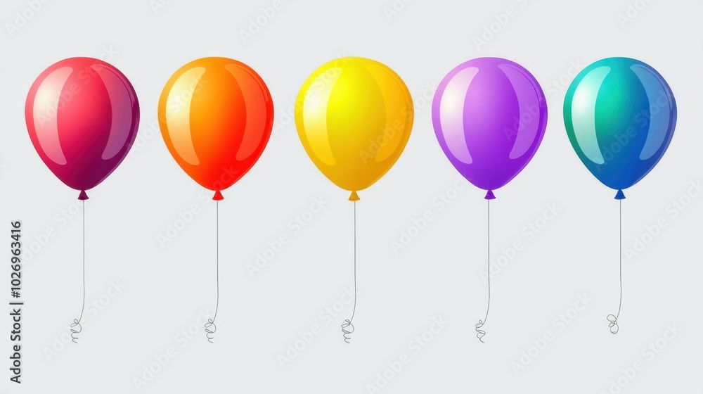Vibrant helium balloons in various colors, tied with string, floating against a simple grey background, evoking a playful, joyful vibe. Vibrant helium balloons in various colors, tied with string, floating against a simple grey background, evoking a playful, joyful vibe.