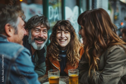 Group of friends having fun in a pub. Group of friends having fun together.