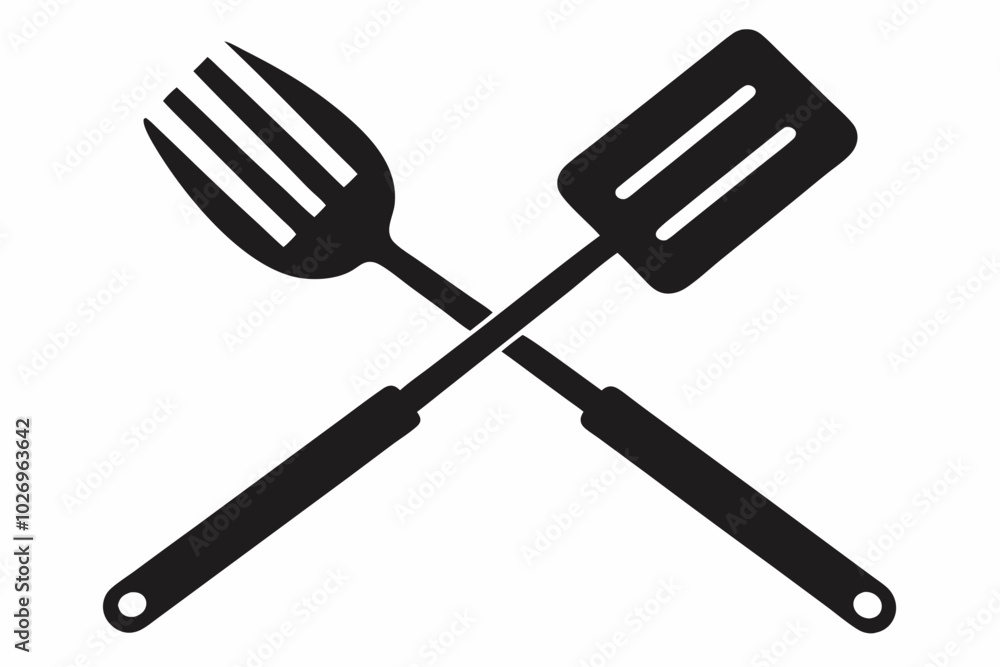 Grill fork and spatula tool icon vector. Barbecue symbol silhouette vector Grill fork and spatula tool icon vector. Barbecue symbol silhouette vector