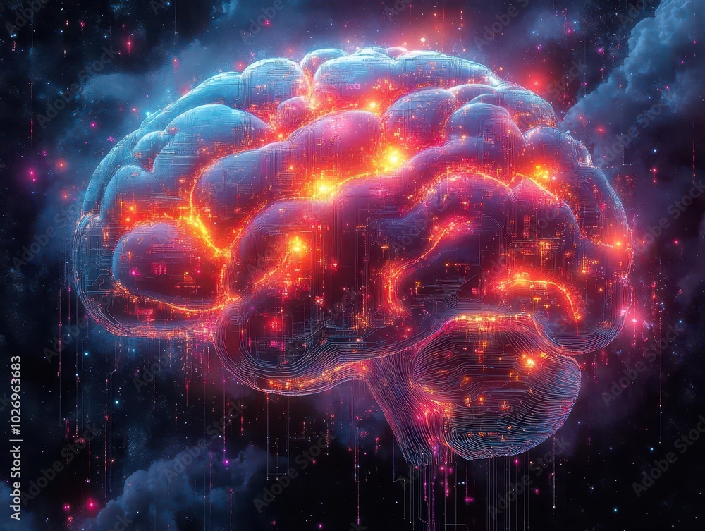artistic representation of a creative ai brain, illustrating the development of artificial intelligence concepts with vibrant colors and intricate patterns, symbolizing innovation and technology artistic representation of a creative ai brain, illustrating the development of artificial intelligence concepts with vibrant colors and intricate patterns, symbolizing innovation and technology