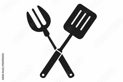 Grill fork and spatula tool icon vector. Barbecue symbol silhouette vector