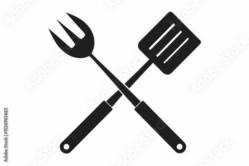 Grill fork and spatula tool icon vector. Barbecue symbol silhouette vector