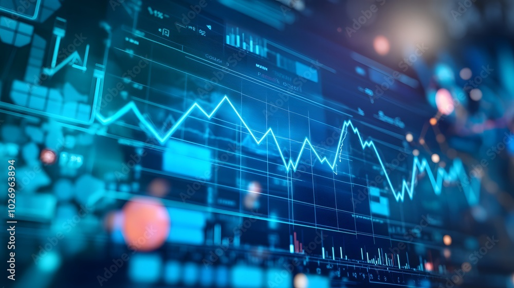 Close-up digital screen showing line graph with upward and downward trends, symbolizing cancer research progress and setbacks, medical charts and scientific symbols in background Close-up digital screen showing line graph with upward and downward trends, symbolizing cancer research progress and setbacks, medical charts and scientific symbols in background
