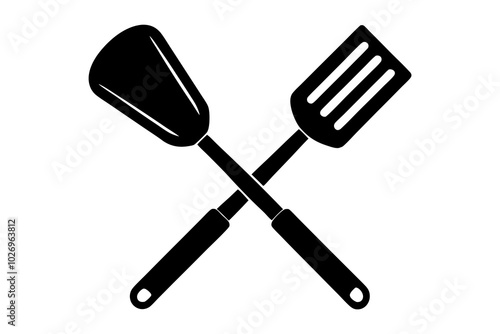 Grill fork and spatula tool icon vector. Barbecue symbol silhouette vector