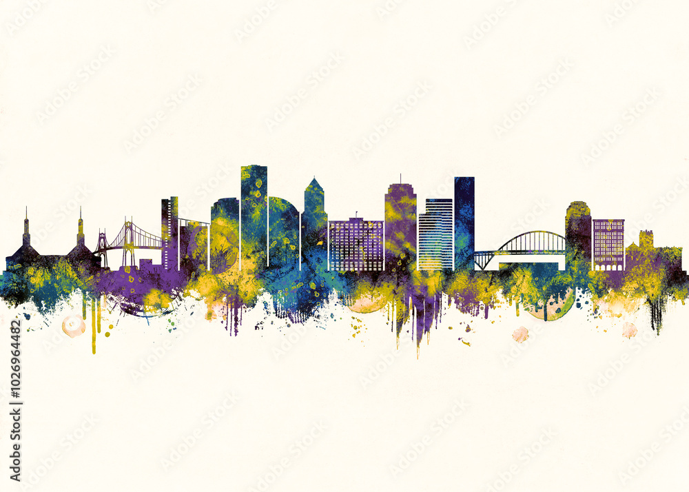 Portland Oregon City Skyline. Cityscape Skyscraper Buildings Landscape City Downtown Background Modern Art Architecture Business View Building Corporate Abstract Landmarks Travel