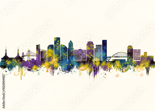 Portland Oregon City Skyline. Cityscape Skyscraper Buildings Landscape City Downtown Background Modern Art Architecture Business View Building Corporate Abstract Landmarks Travel