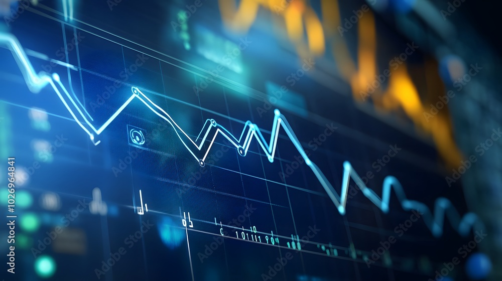 Close-up digital screen showing line graph with upward and downward trends, symbolizing cancer research progress and setbacks, medical charts and scientific symbols in background Close-up digital screen showing line graph with upward and downward trends, symbolizing cancer research progress and setbacks, medical charts and scientific symbols in background